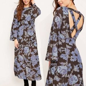 Free People Black Maxi Dress with Blue Floral Print